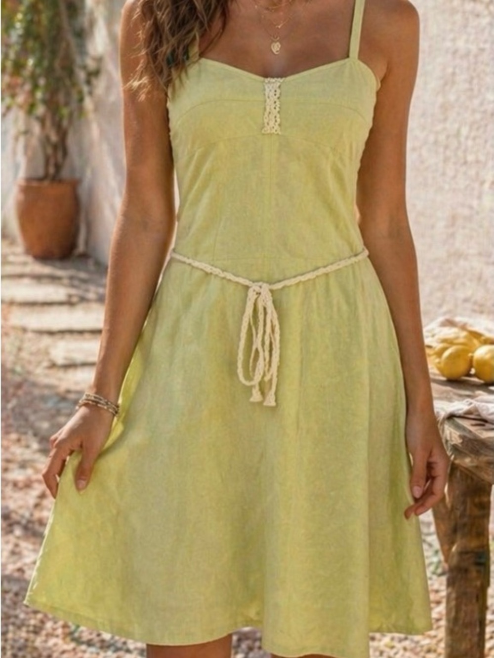 Free People Smocked Spaghetti Strap Dress Size 10 Boho-Chic 55% Linen;45% Cotton